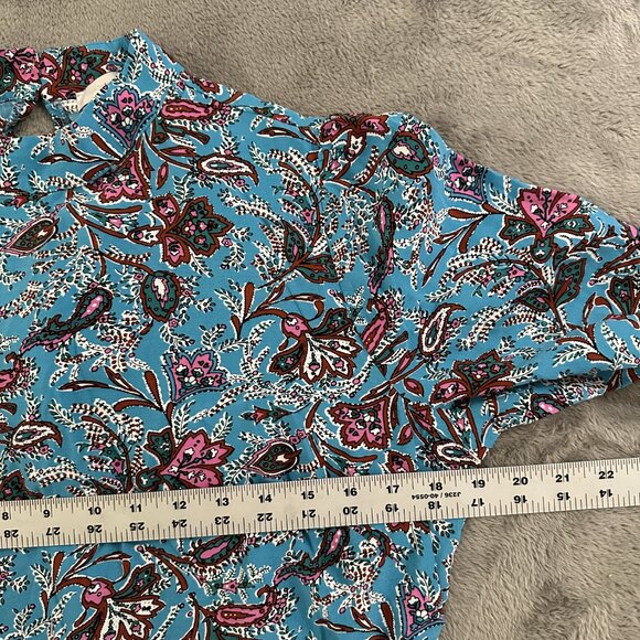 Ann Taylor LOFT Bouquet Blue Mock Neck Midi Dress Women's 12 Front Slit - Picture 9 of 10